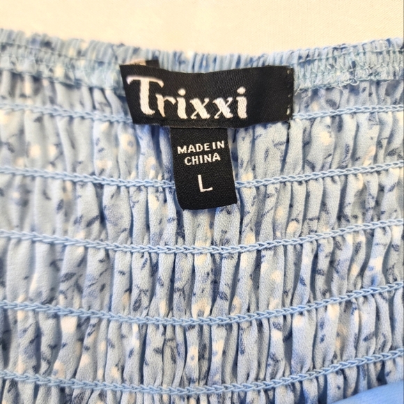 Trixxi Women's Sky Blue Flowy Floral Adjustable Spaghetti Strap Rompers, sz LG - Picture 2 of 16